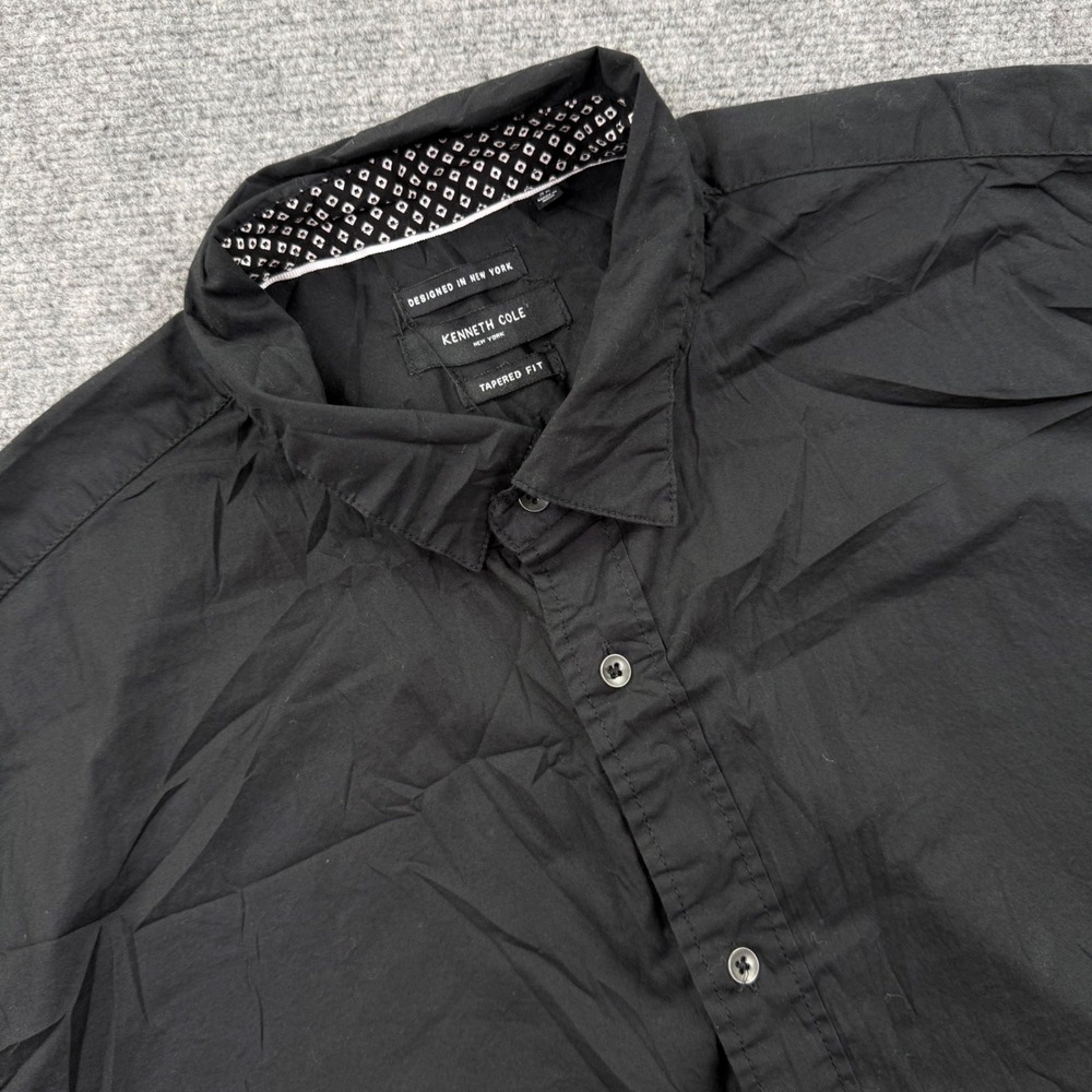 Kenneth Cole Button Down Shirt 2X Black Tapered Fit Short Sleeve Men's